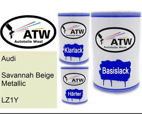 Audi, Savannah Beige Metallic, LZ1Y: 500ml Lackdose + 500ml Klarlack + 250ml Härter - Set, von ATW Autoteile West.